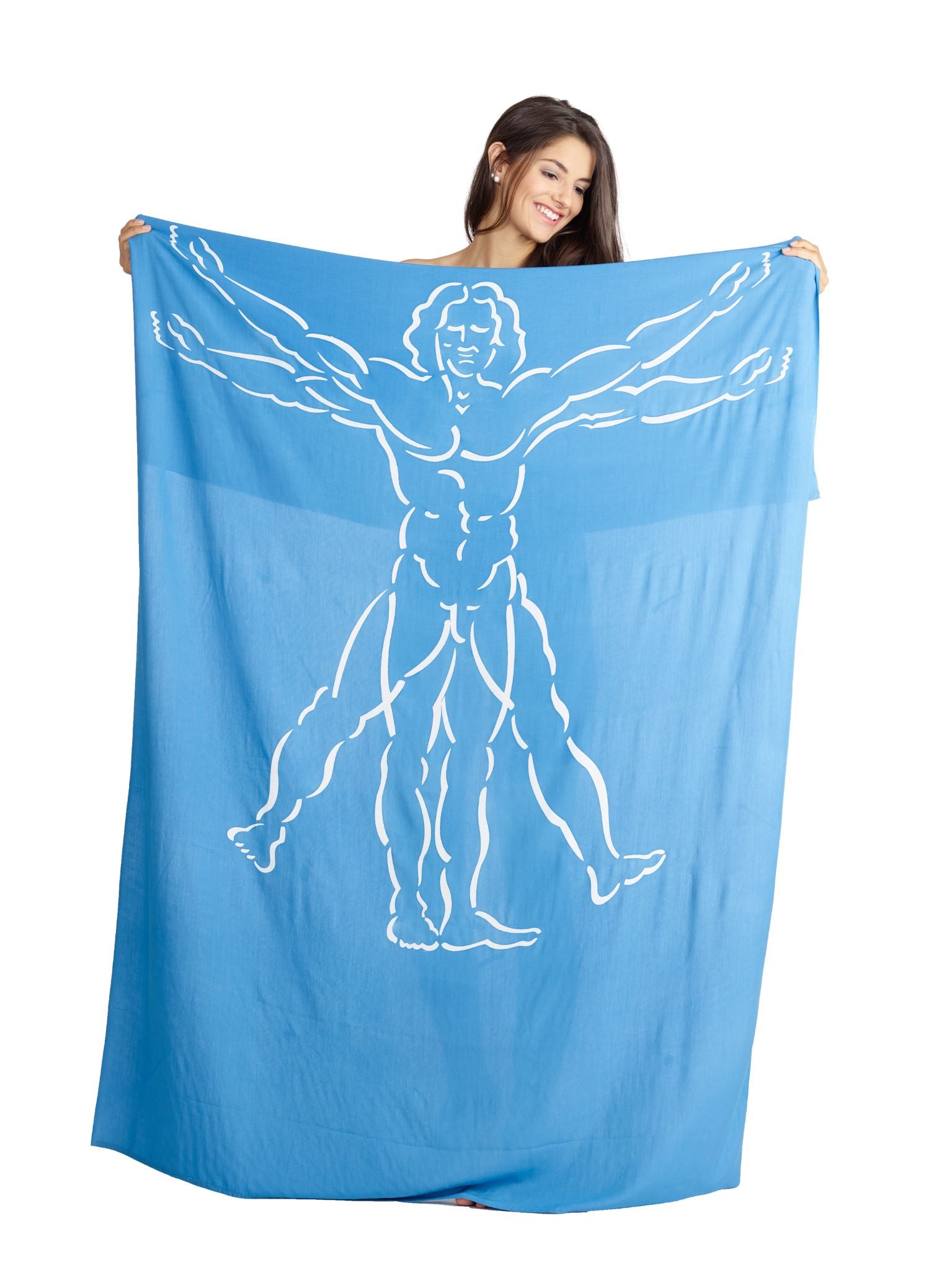 Sarong und Pareo mit Muster - Vitruvian Man - blau