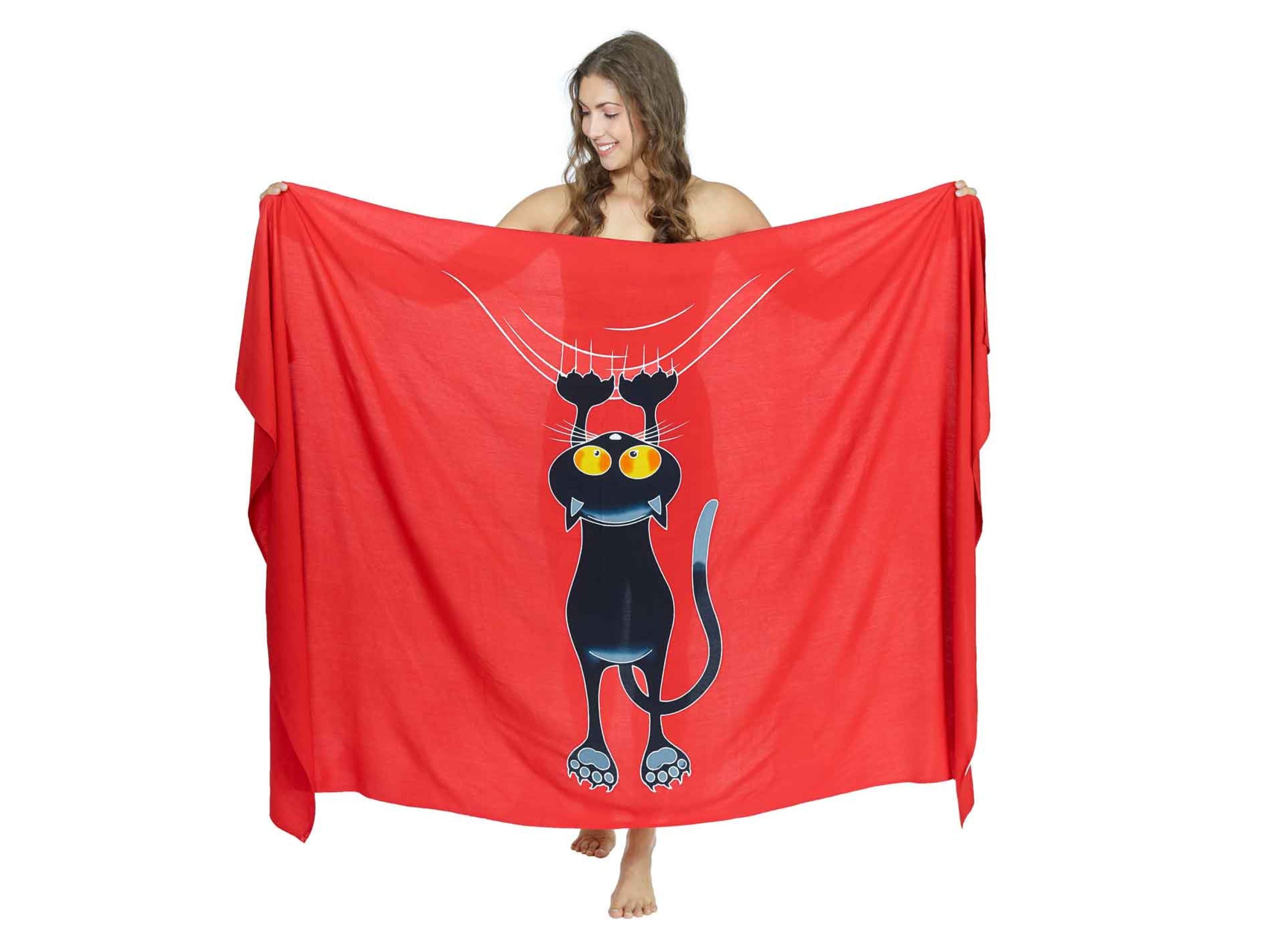 Sarong und Pareo mit Muster - Kratzekatze rot