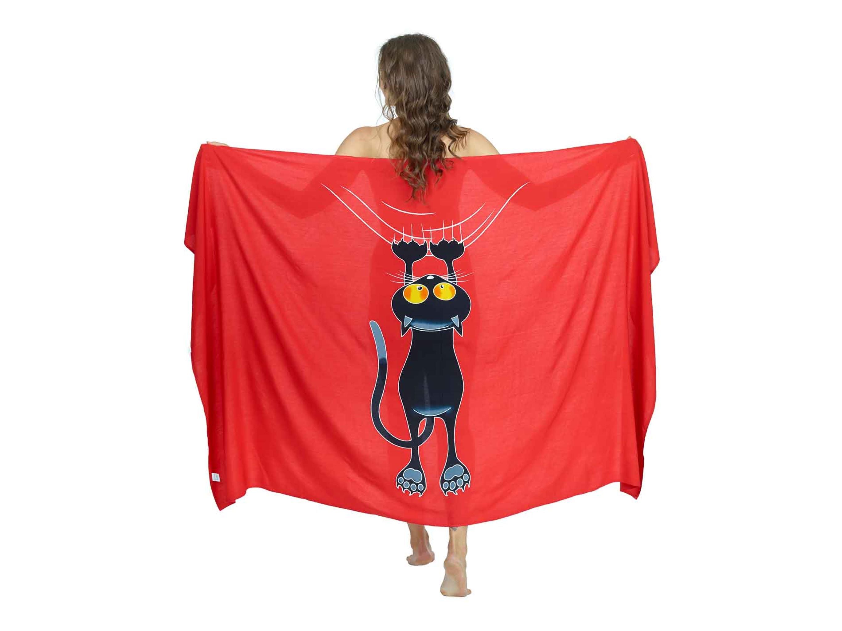Sarong und Pareo mit Muster - Kratzekatze rot