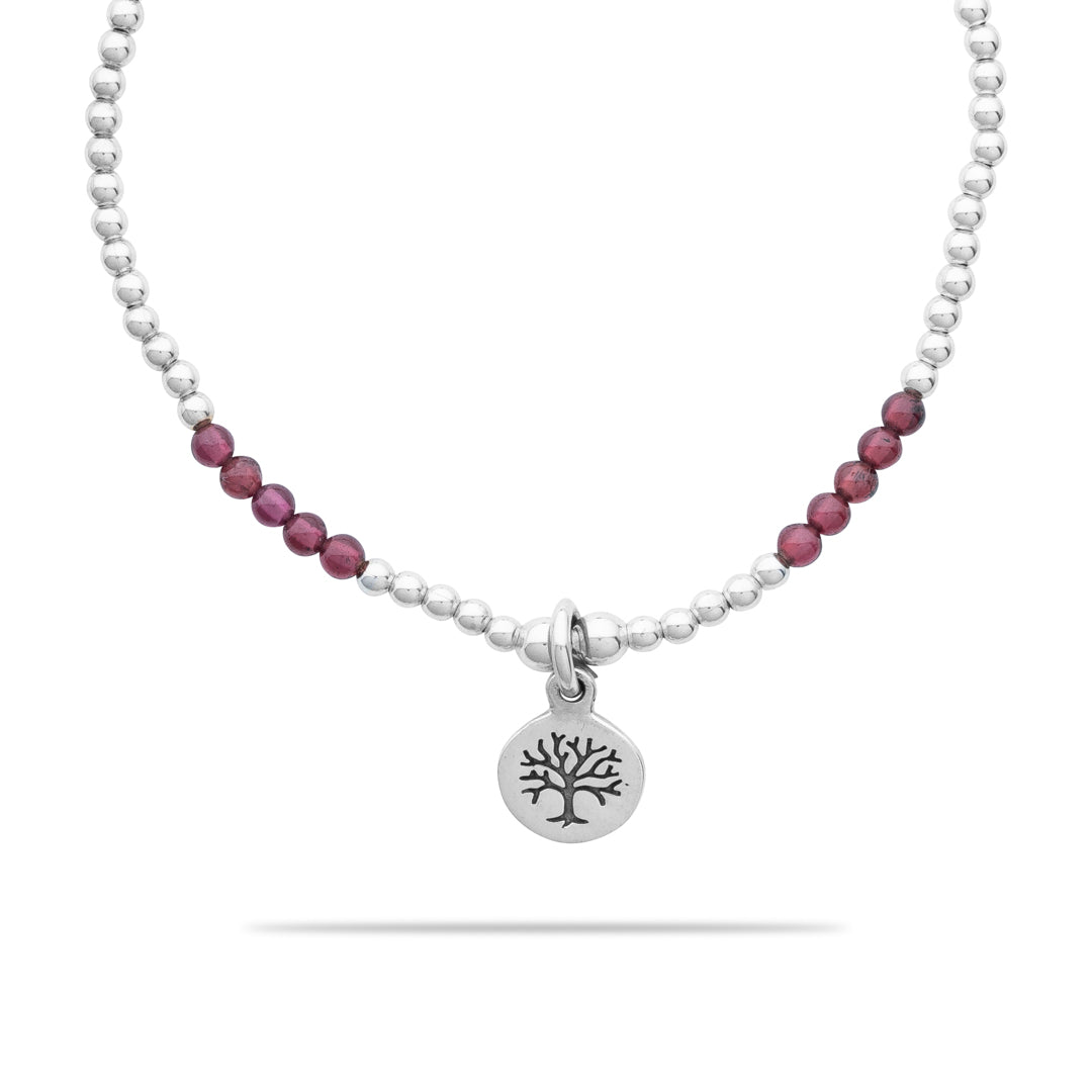 Silberarmband - Granat mit Lebensbaum