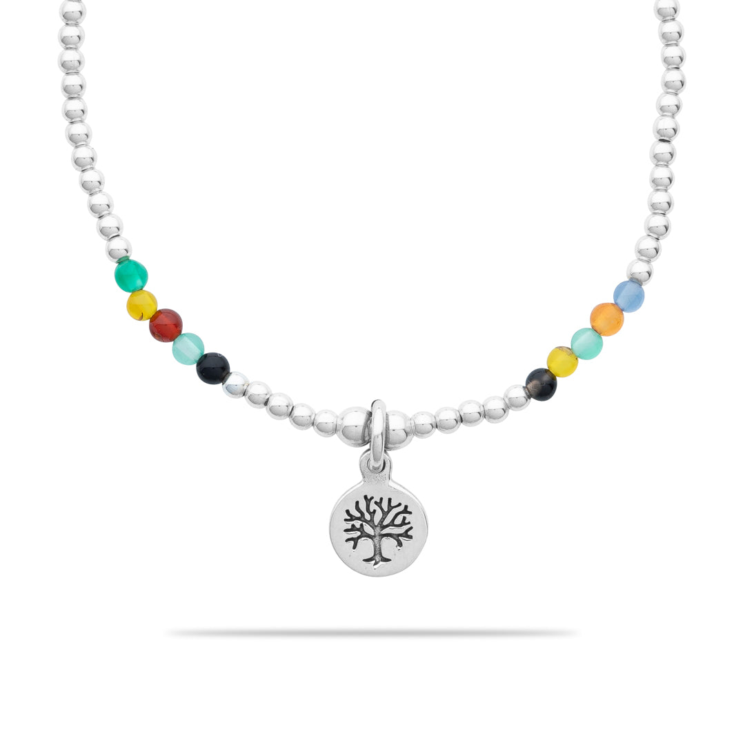 Silberarmband - Multi Achat mit Lebensbaum