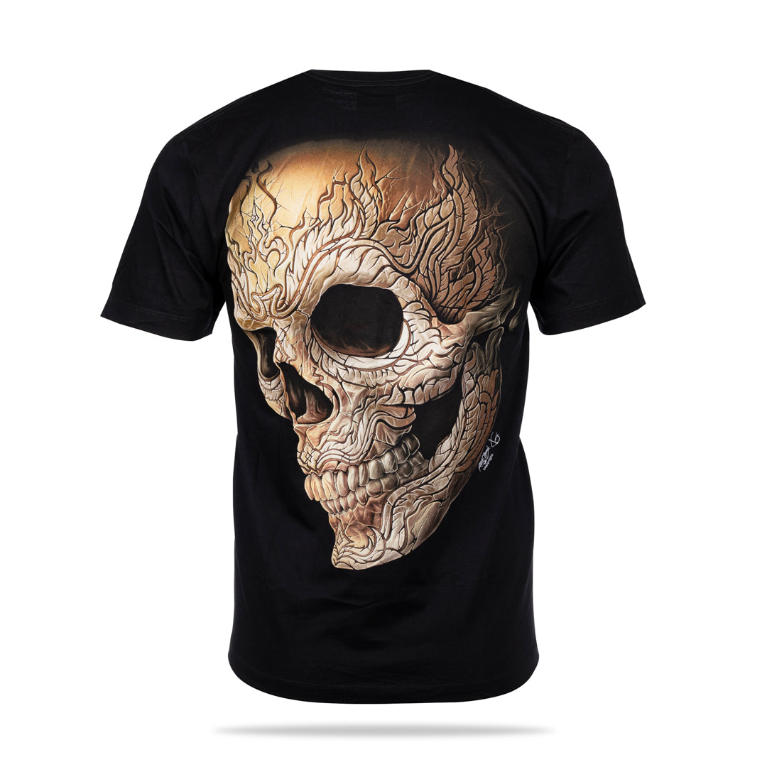 Schwarzes T-Shirt mit Flammendem Totenkopf-Print, Rückseite 