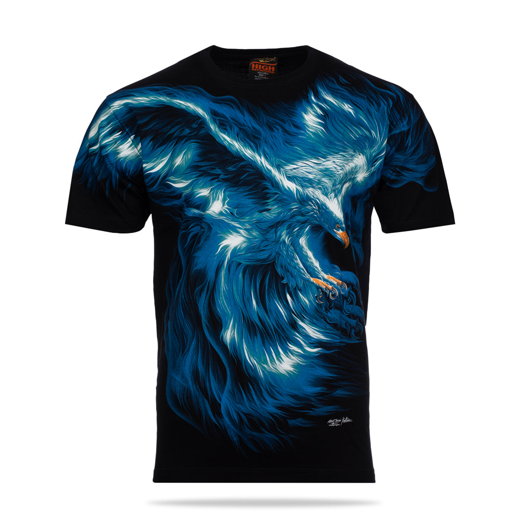 Schwarzes T-Shirt mit Blauer Adler-Print, Vorderseite