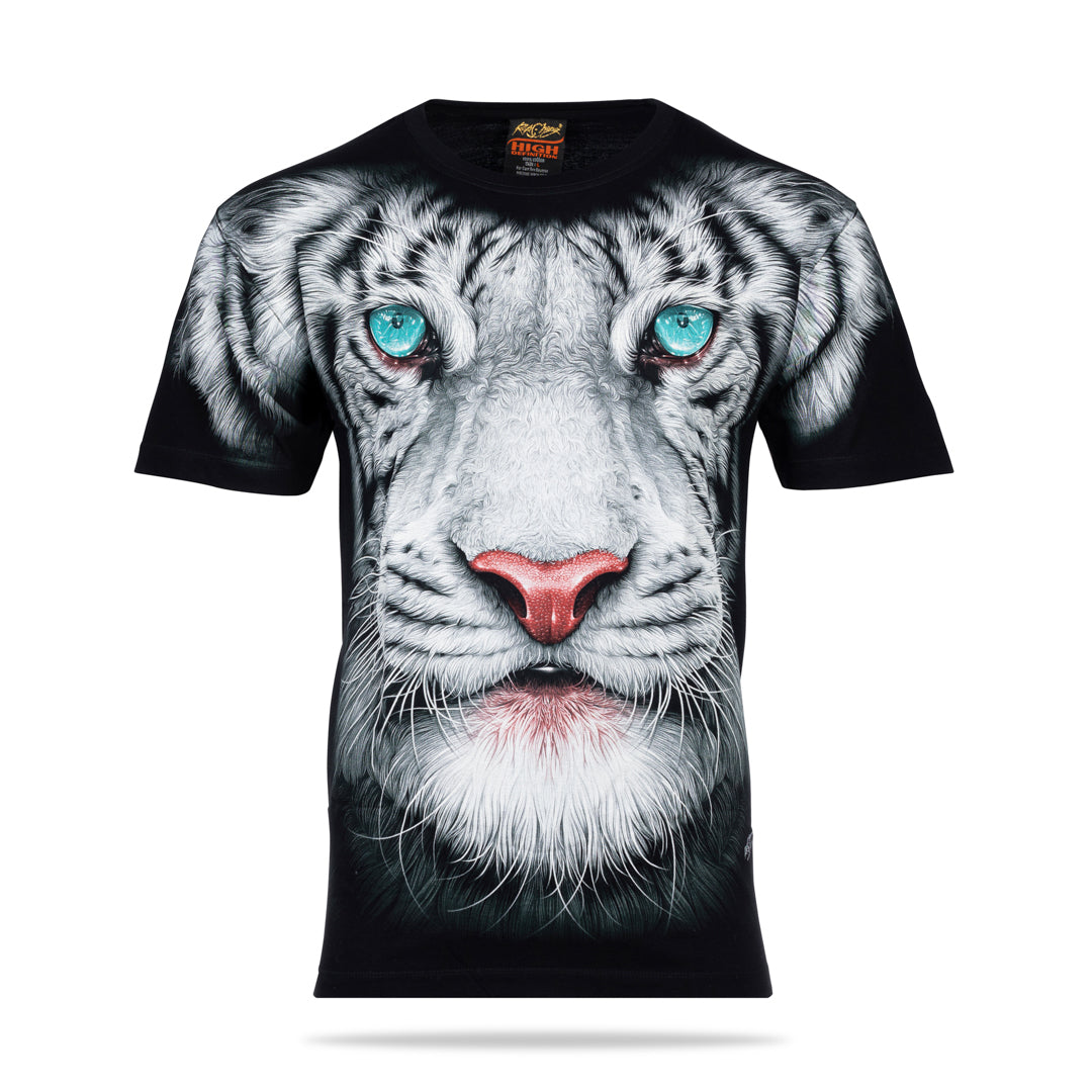 Schwarzes T-Shirt mit Weißem Tigergesicht-Print, Vorderseite 