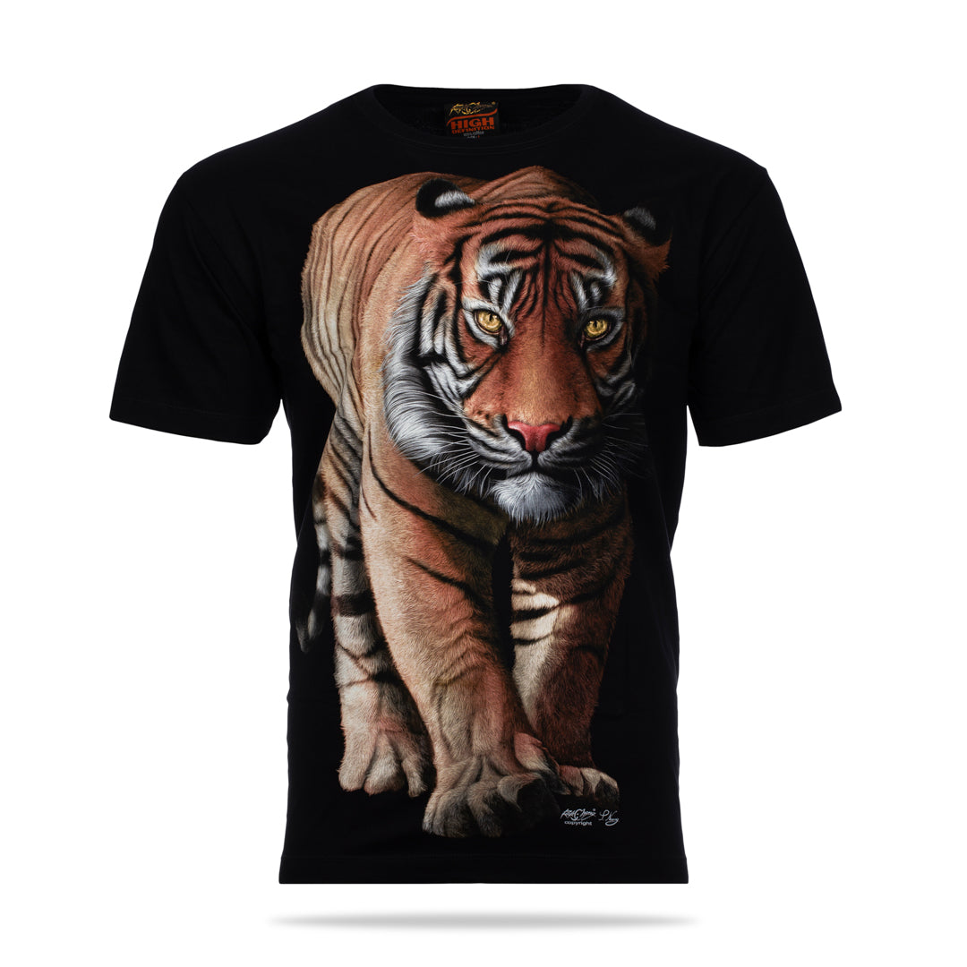 Schwarzes T-Shirt mit Tiger-Print, Vorderseite 