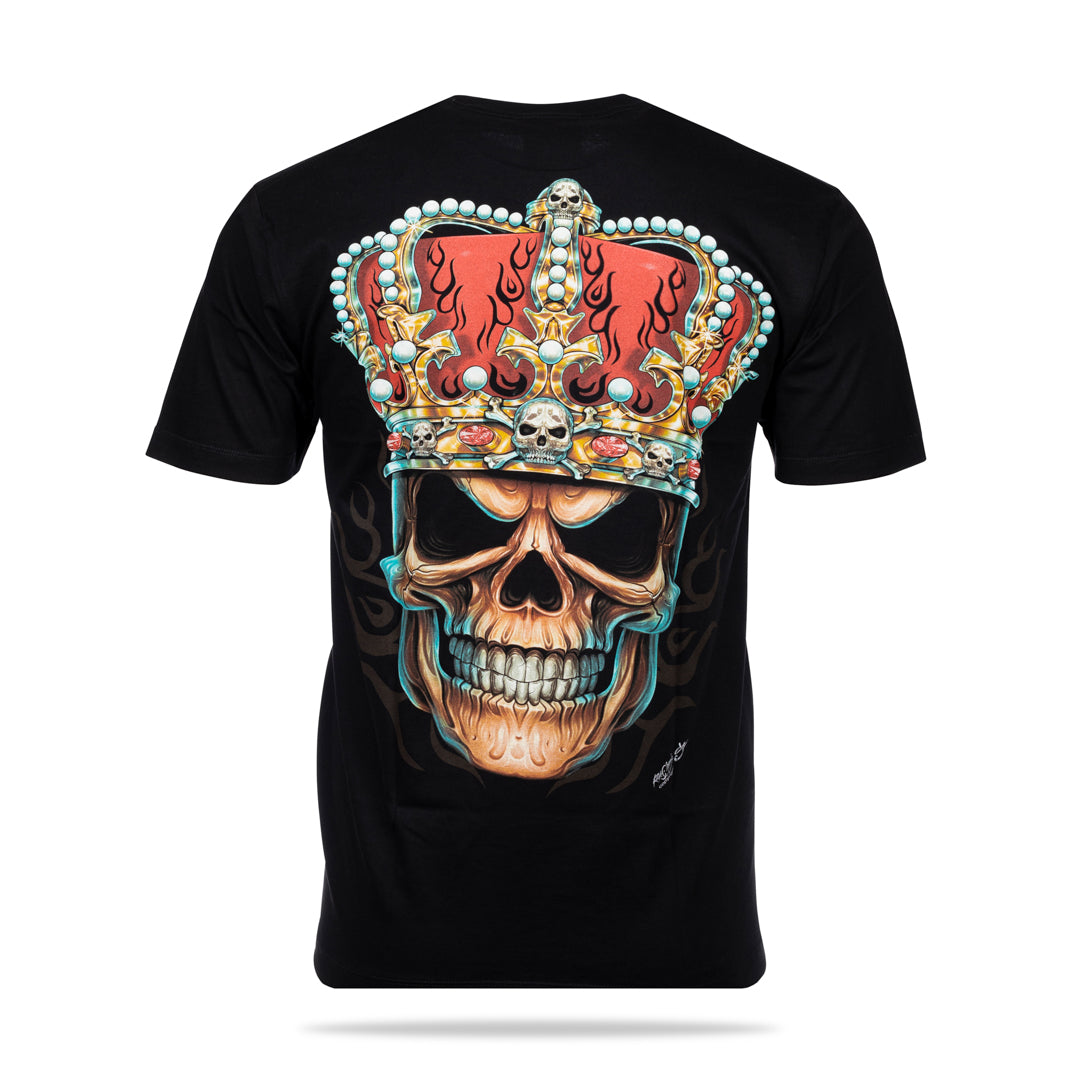 Schwarzes T-Shirt mit The King-Print, Rückseite 