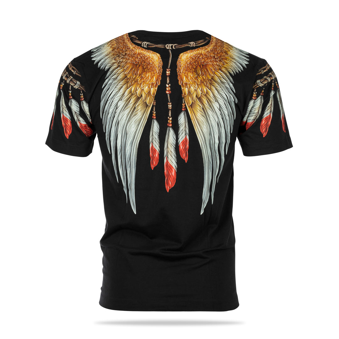 Schwarzes T-Shirt mit Adler Federschmuck-Print, Rückseite 