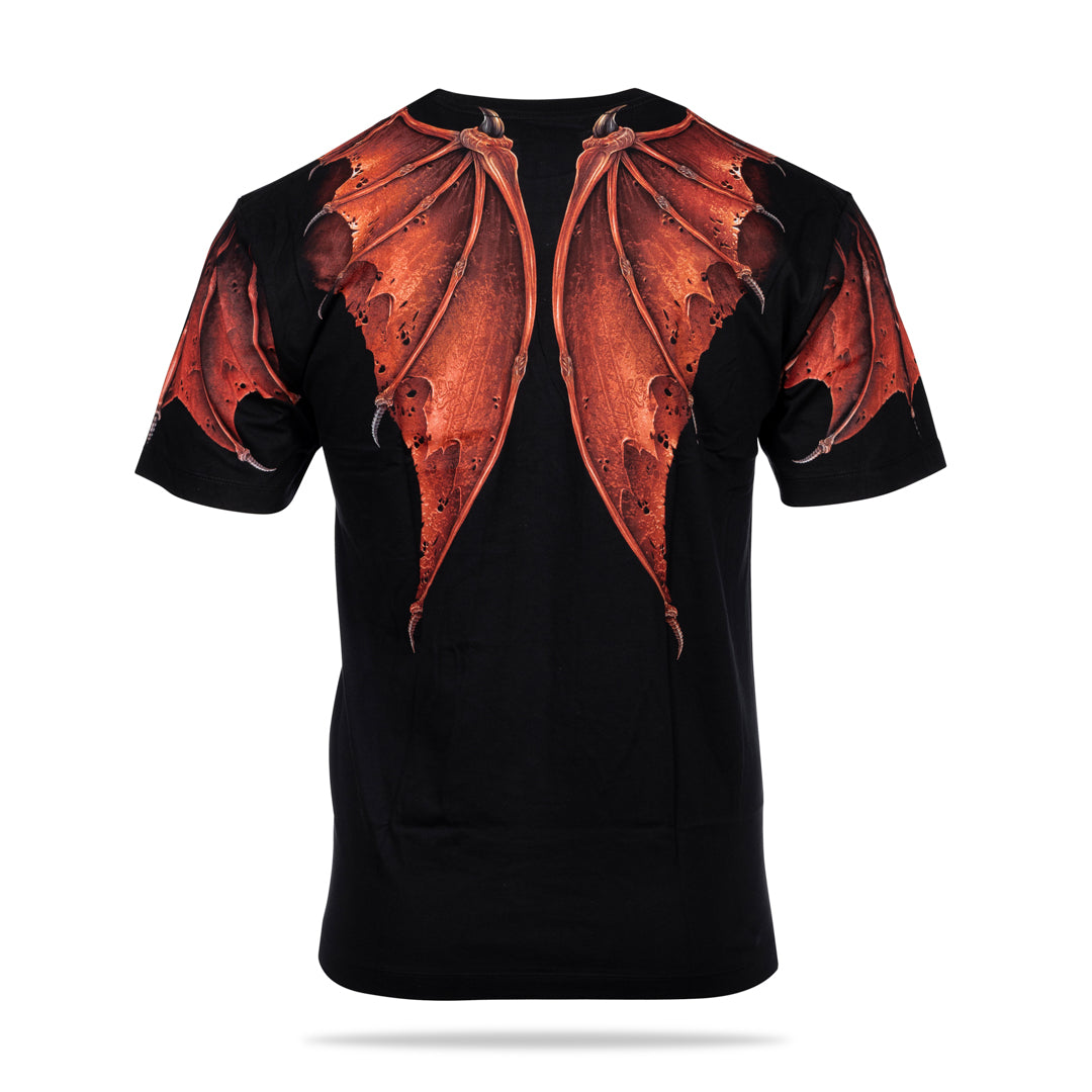 Schwarzes T-Shirt mit Rotem Drachen-Print, Rückseite 