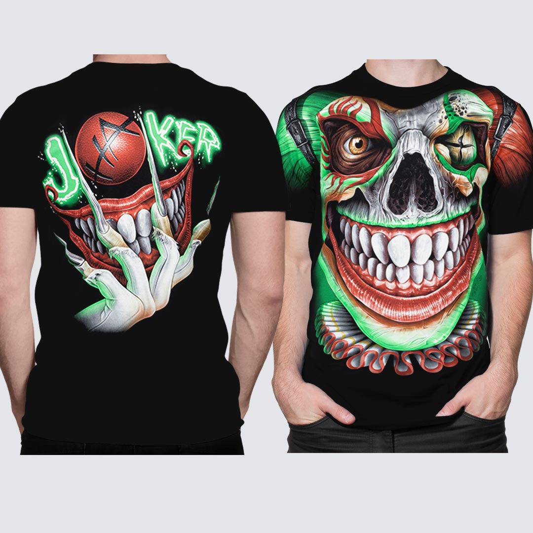 Schwarzes T-Shirt mit Jolli Smily-Print, Vorder- und Rückseite