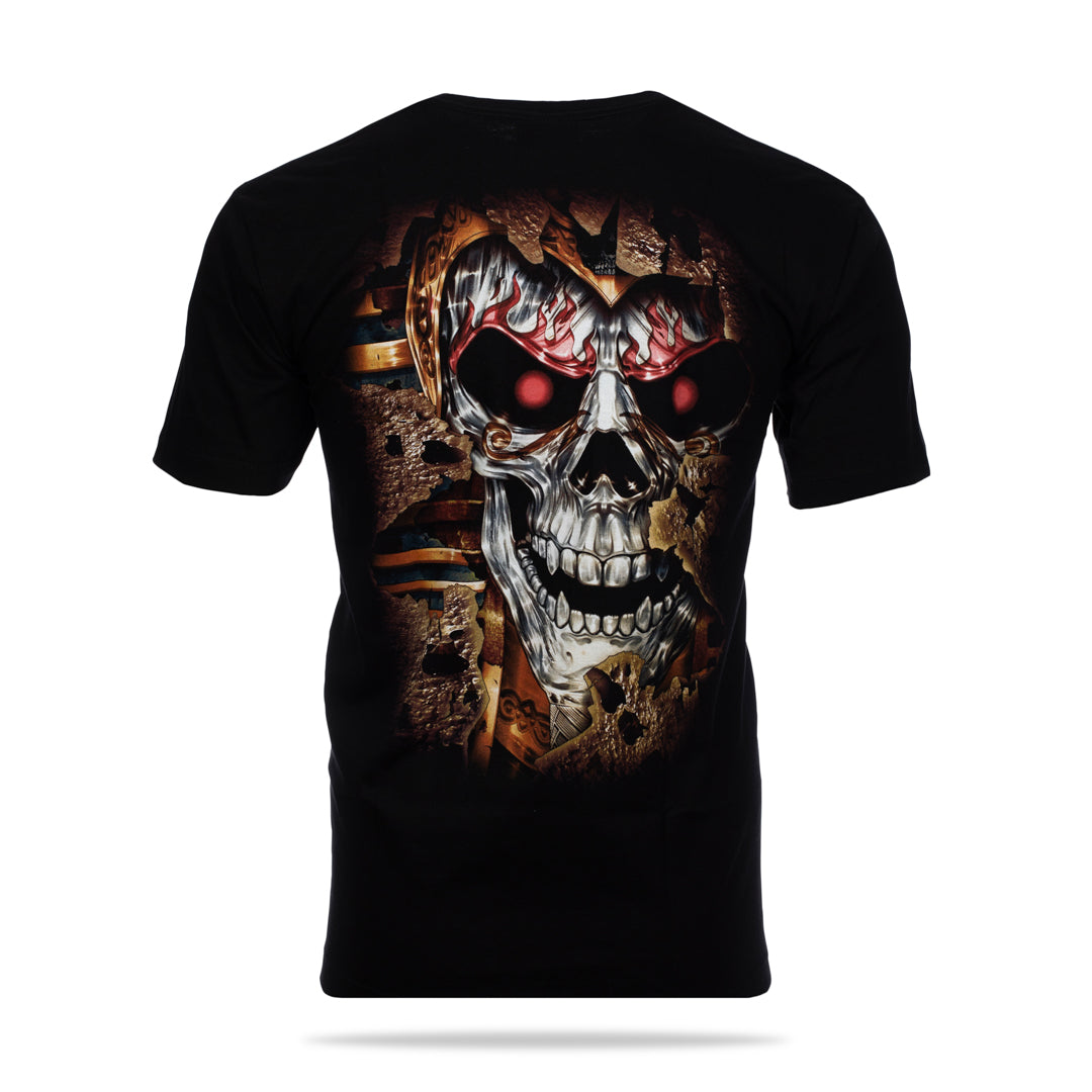 Schwarzes T-Shirt mit Pharao Totenkopf-Print, Rückseite 