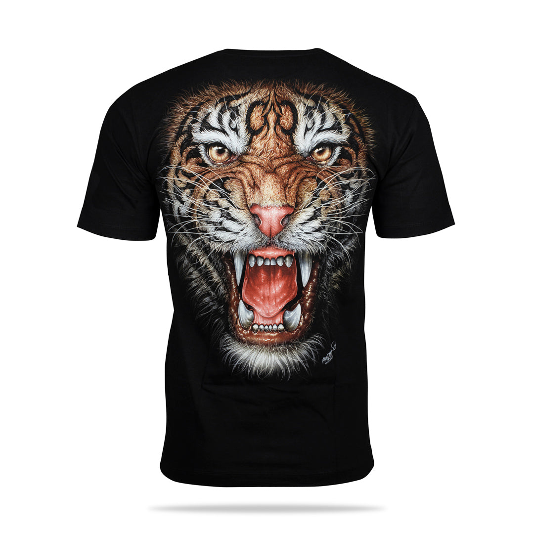 Schwarzes T-Shirt mit Tigerkopf-Print, Rückseite 