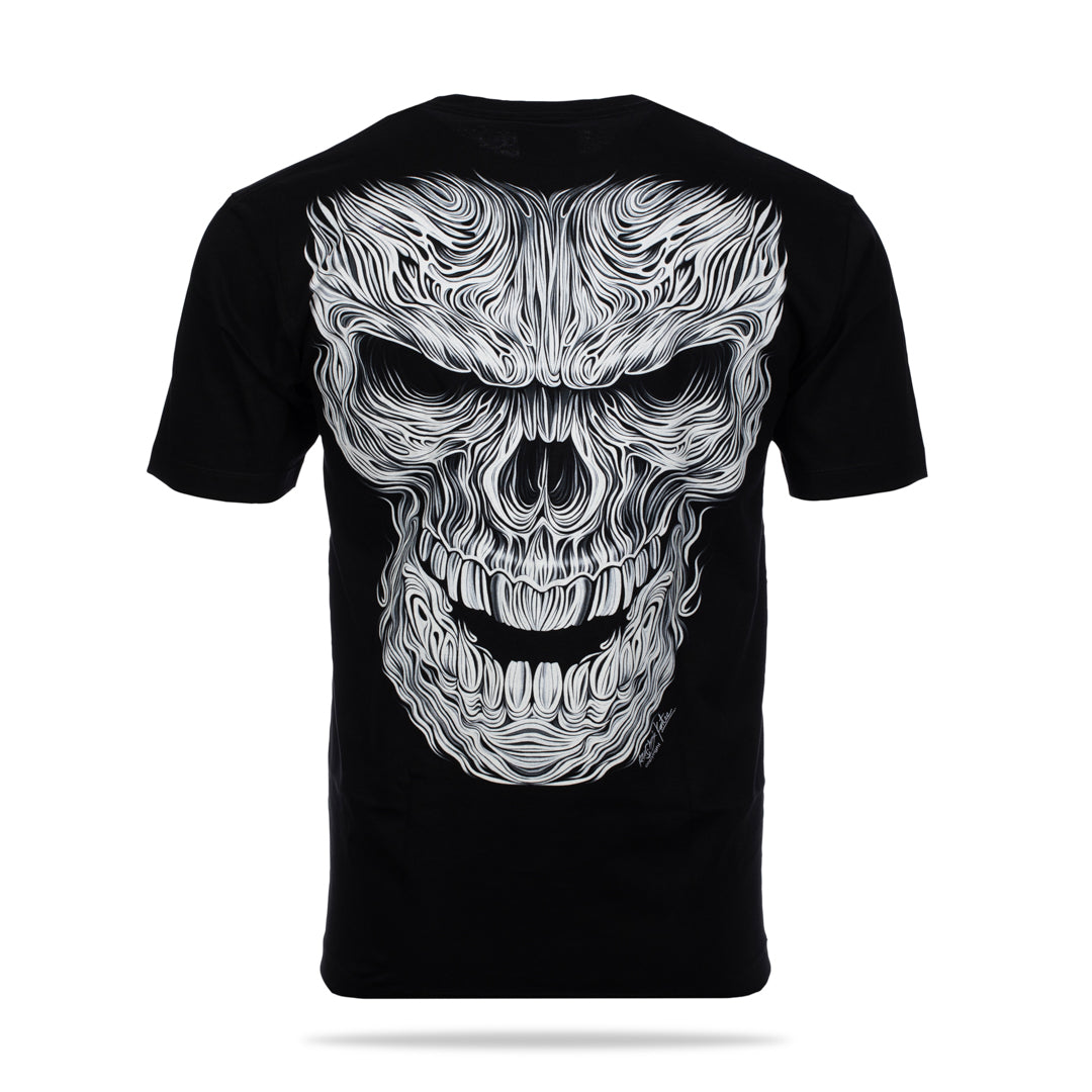 Schwarzes T-Shirt mit Weißem Totenkopf Piercing-Print, Rückseite 