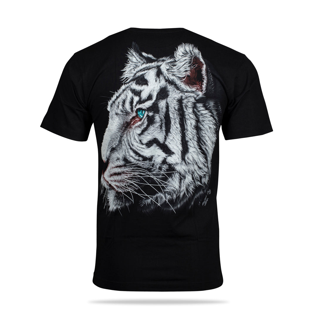 Schwarzes T-Shirt mit Seitlichem Tigerkopf-Print, Rückseite 