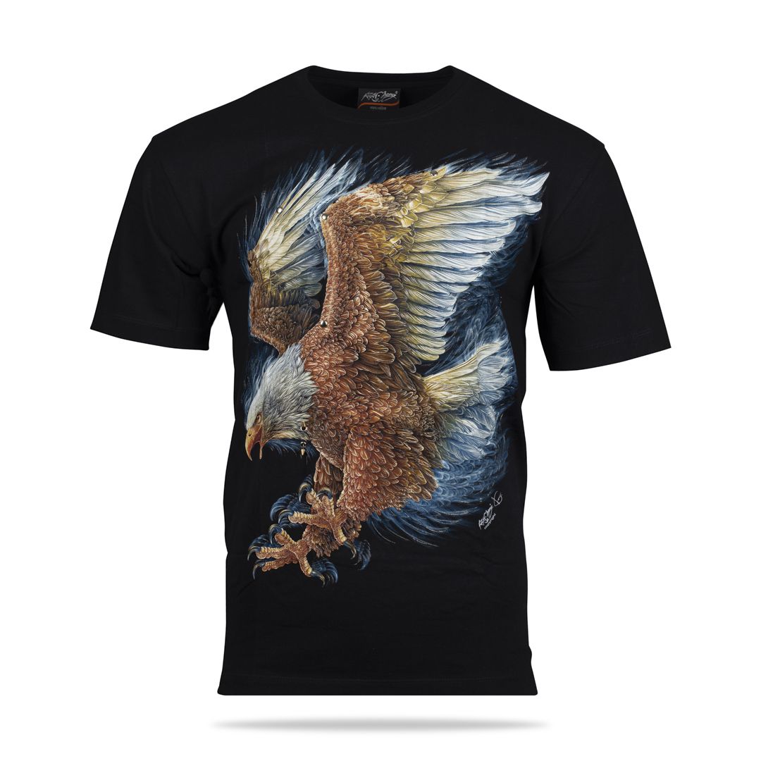 Schwarzes T-Shirt mit Adler-Print, Vorderseite 