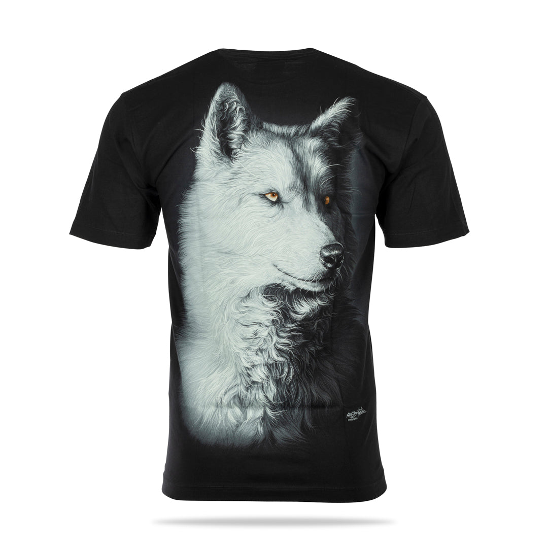 Schwarzes T-Shirt mit Weisser Wolf-Print, Rückseite 