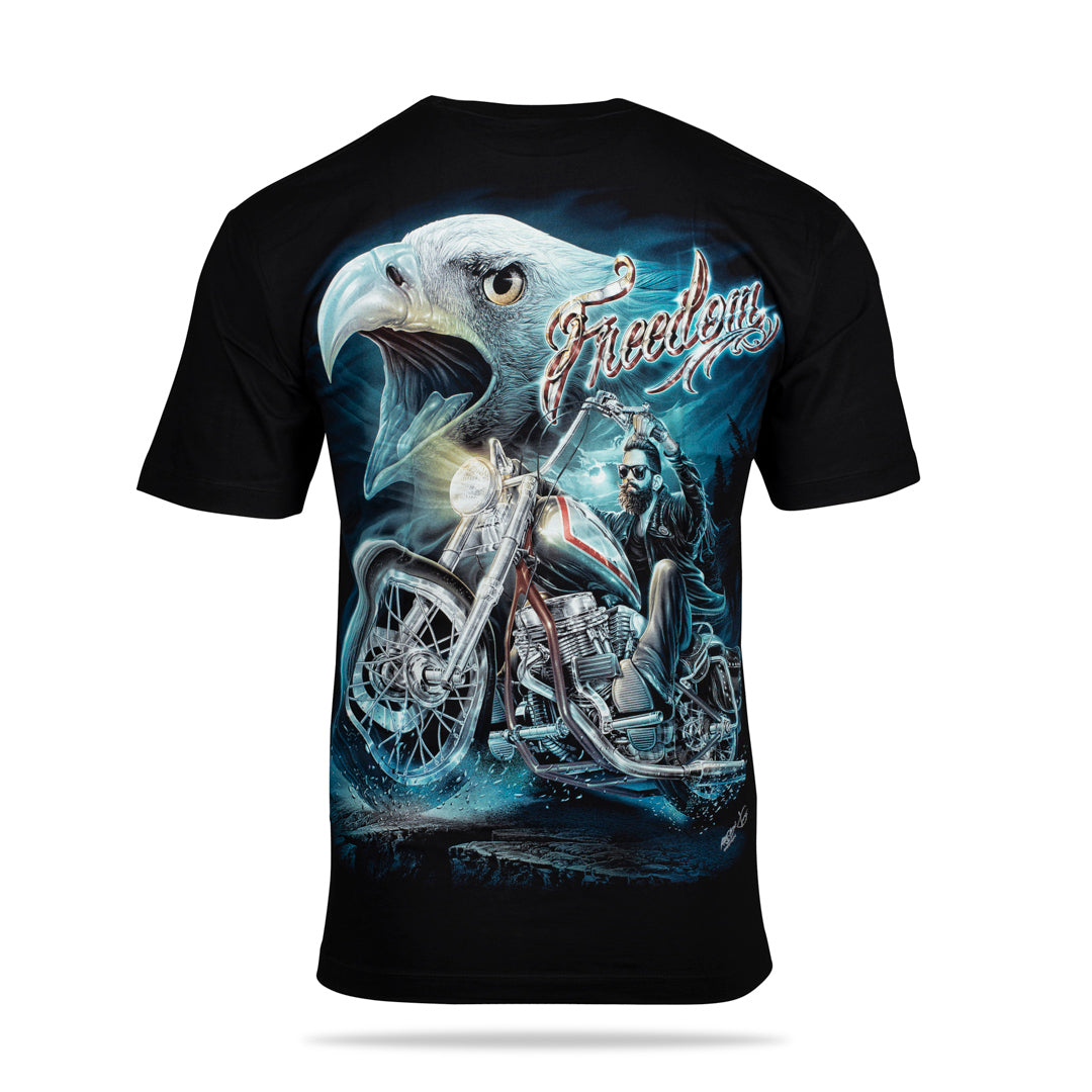 Schwarzes T-Shirt mit Adler Freedom Biker-Print, Rückseite 
