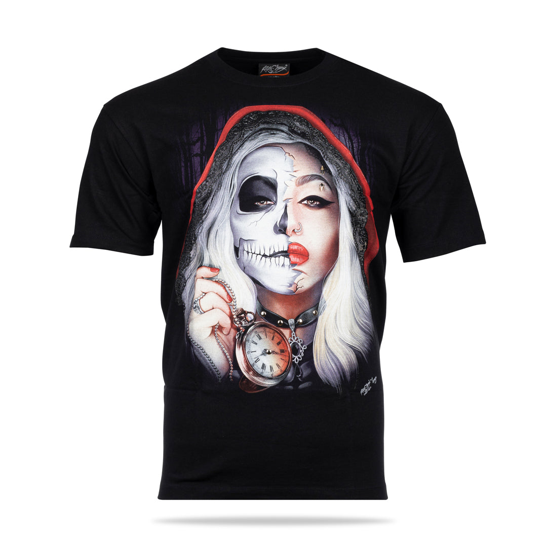 Schwarzes T-Shirt mit Timeout-Print, Vorderseite 