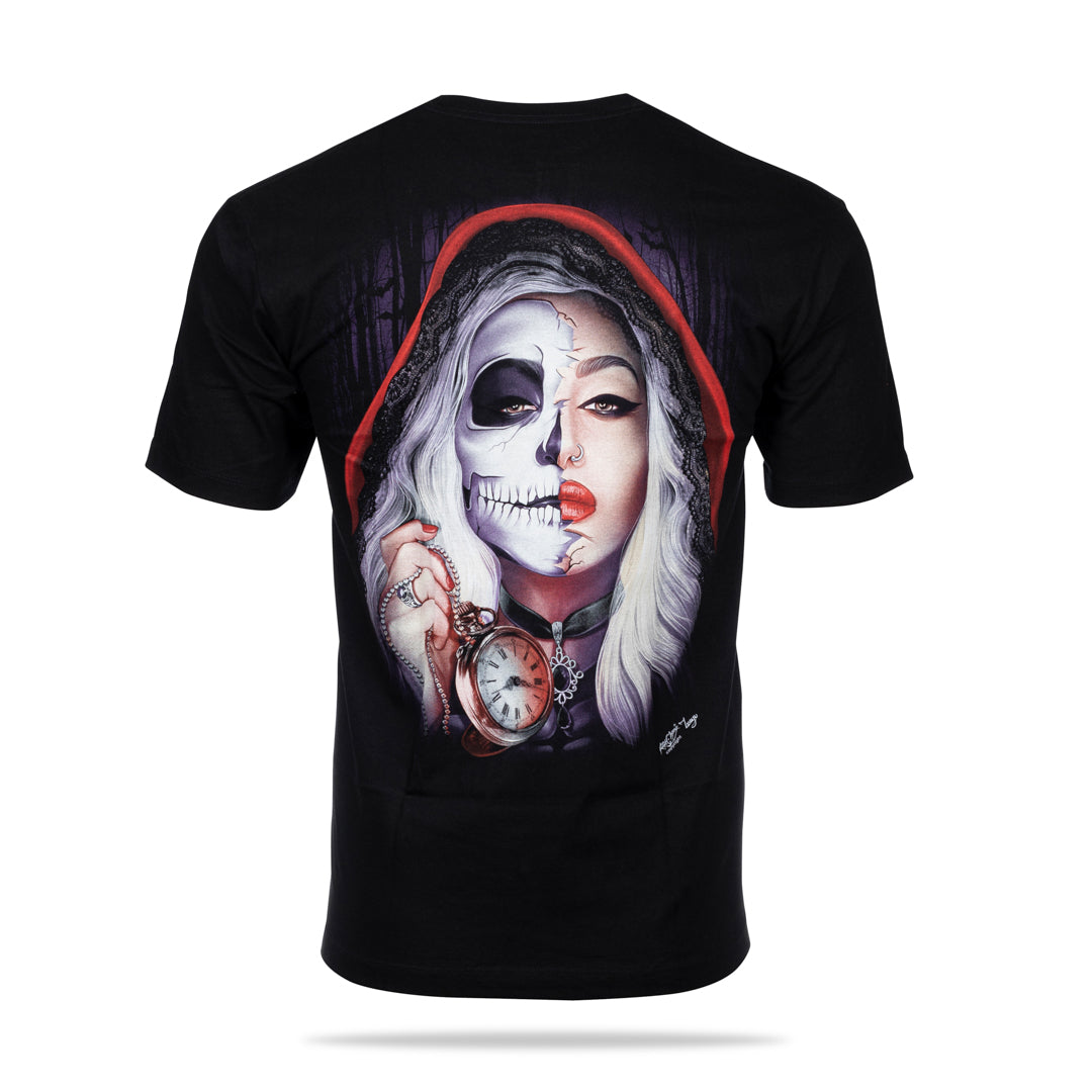 Schwarzes T-Shirt mit Timeout-Print, Rückseite 