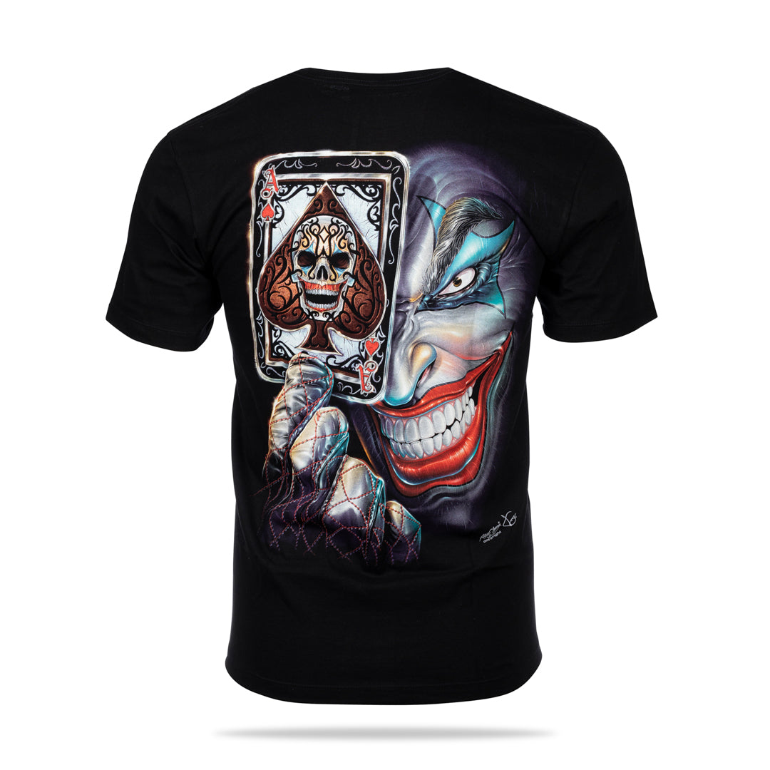 Schwarzes T-Shirt mit Pokerface-Print, Rückseite 