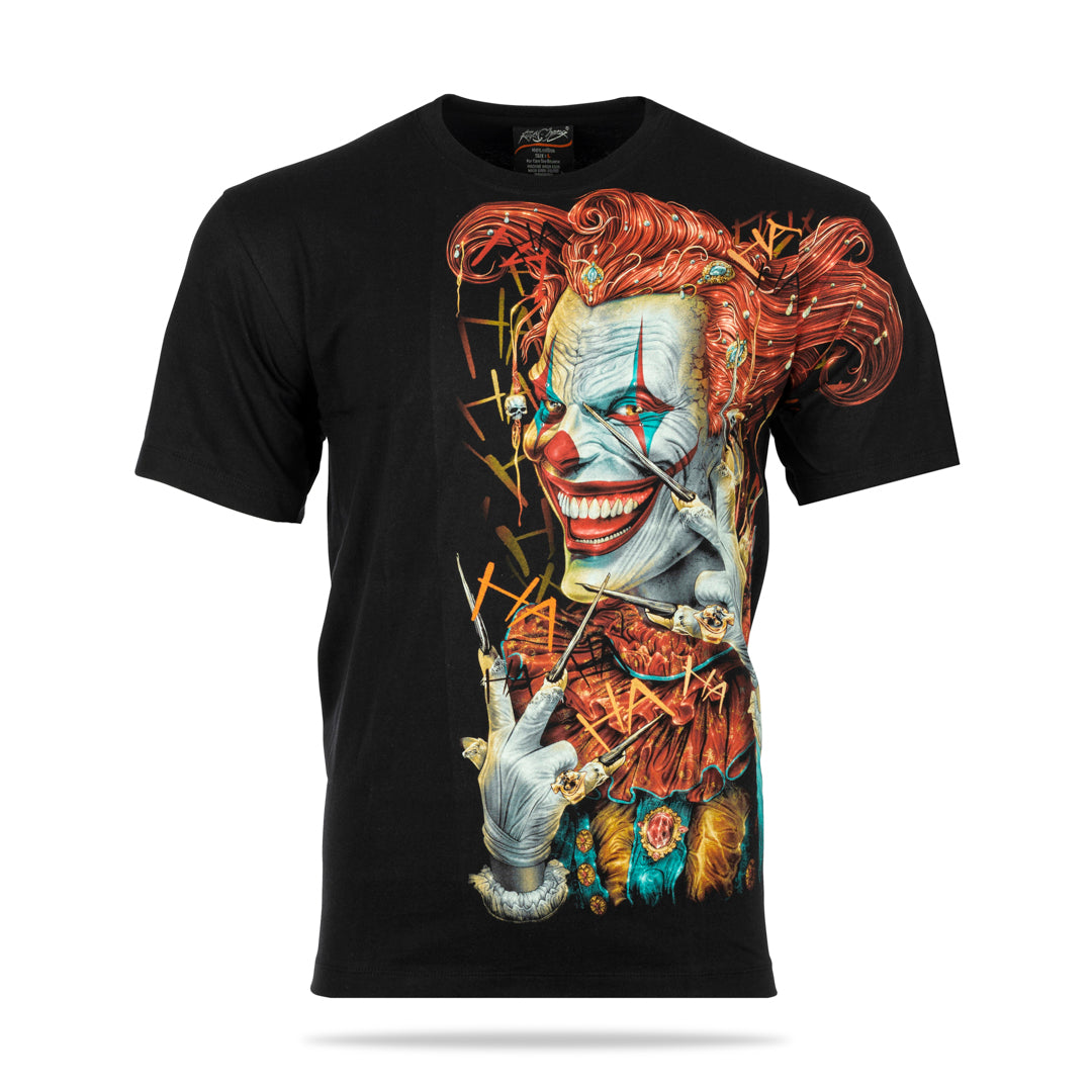 Schwarzes T-Shirt mit Clown-Print, Vorderseite