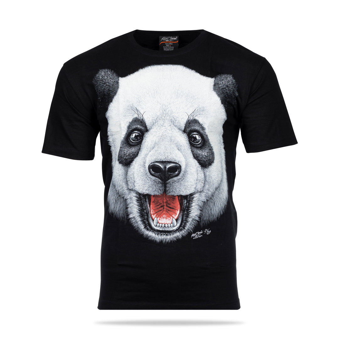 Schwarzes T-Shirt mit Panda-Print, Vorderseite 