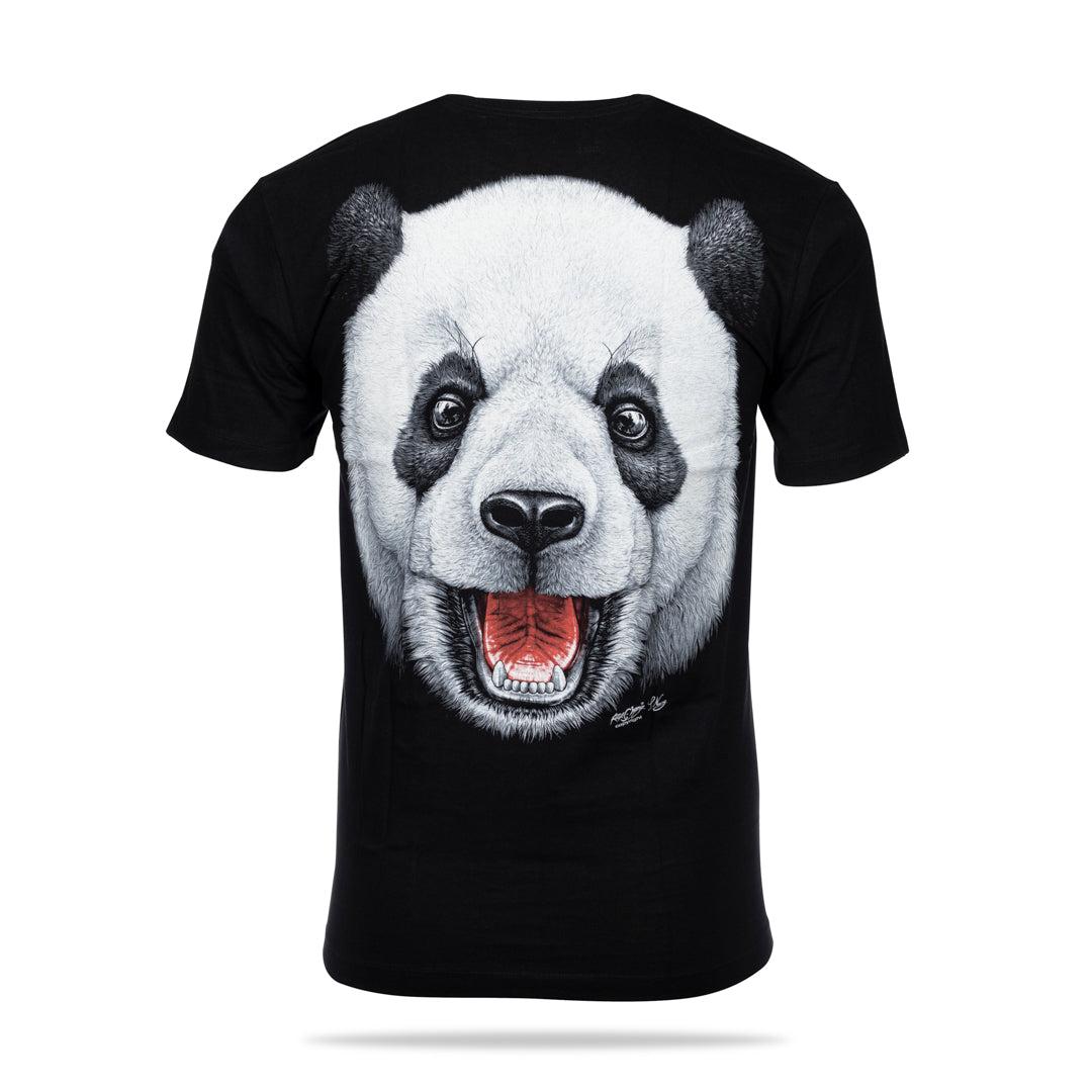 Schwarzes T-Shirt mit Panda-Print, Rückseite 