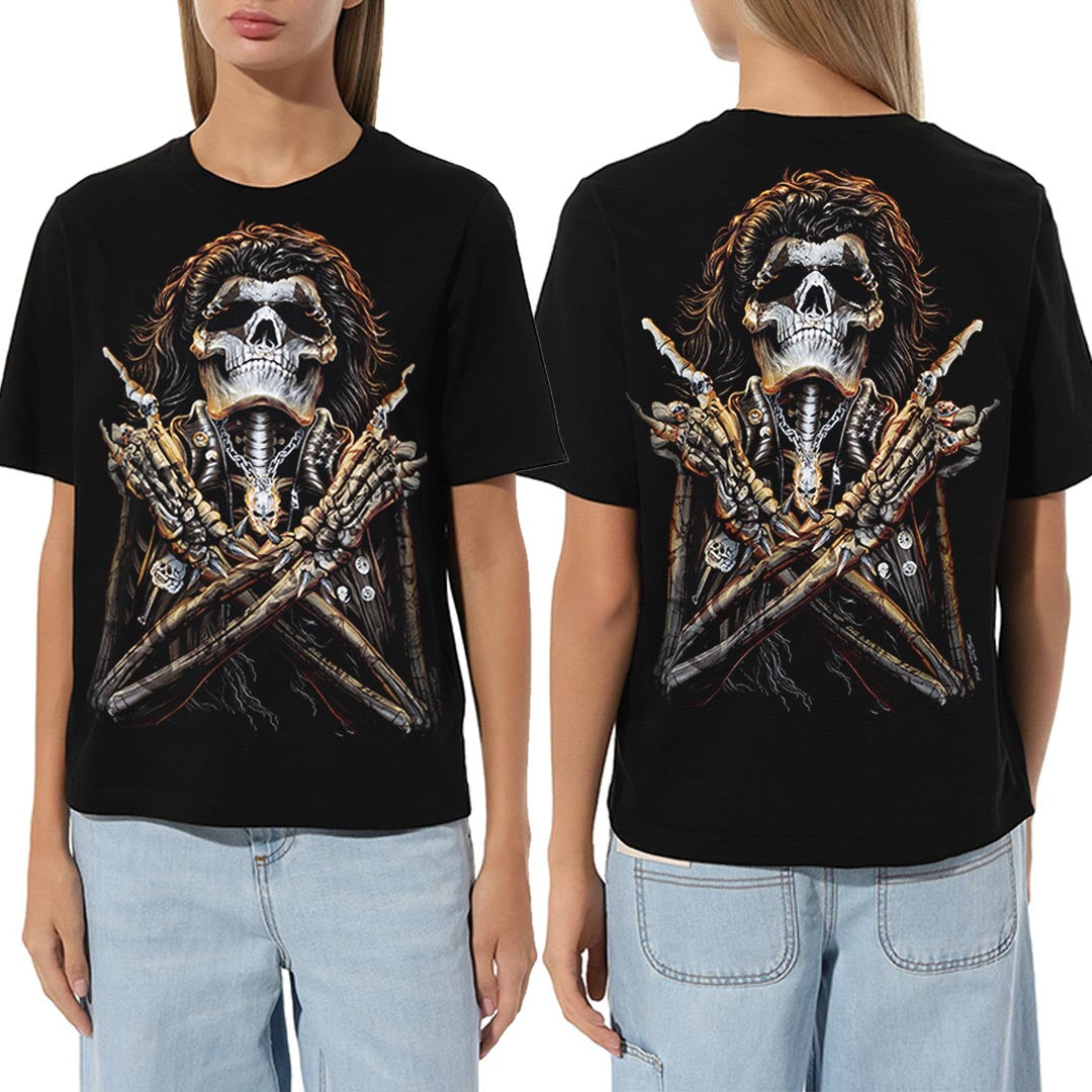 Schwarzes T-Shirt mit DeathX-Print, Vorder- und Rückseite
