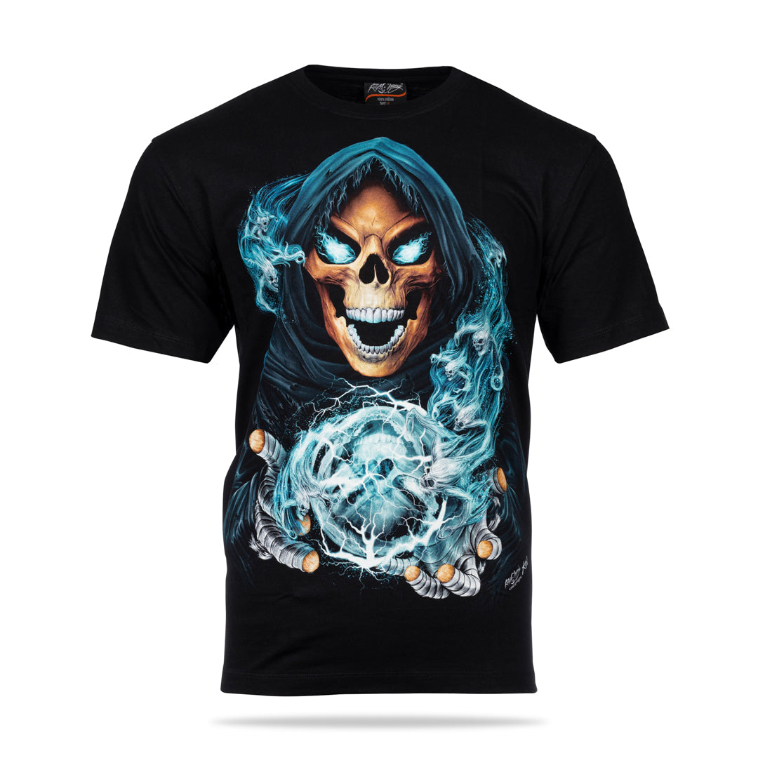 Schwarzes T-Shirt mit Todesblitz-Print, Vorderseite