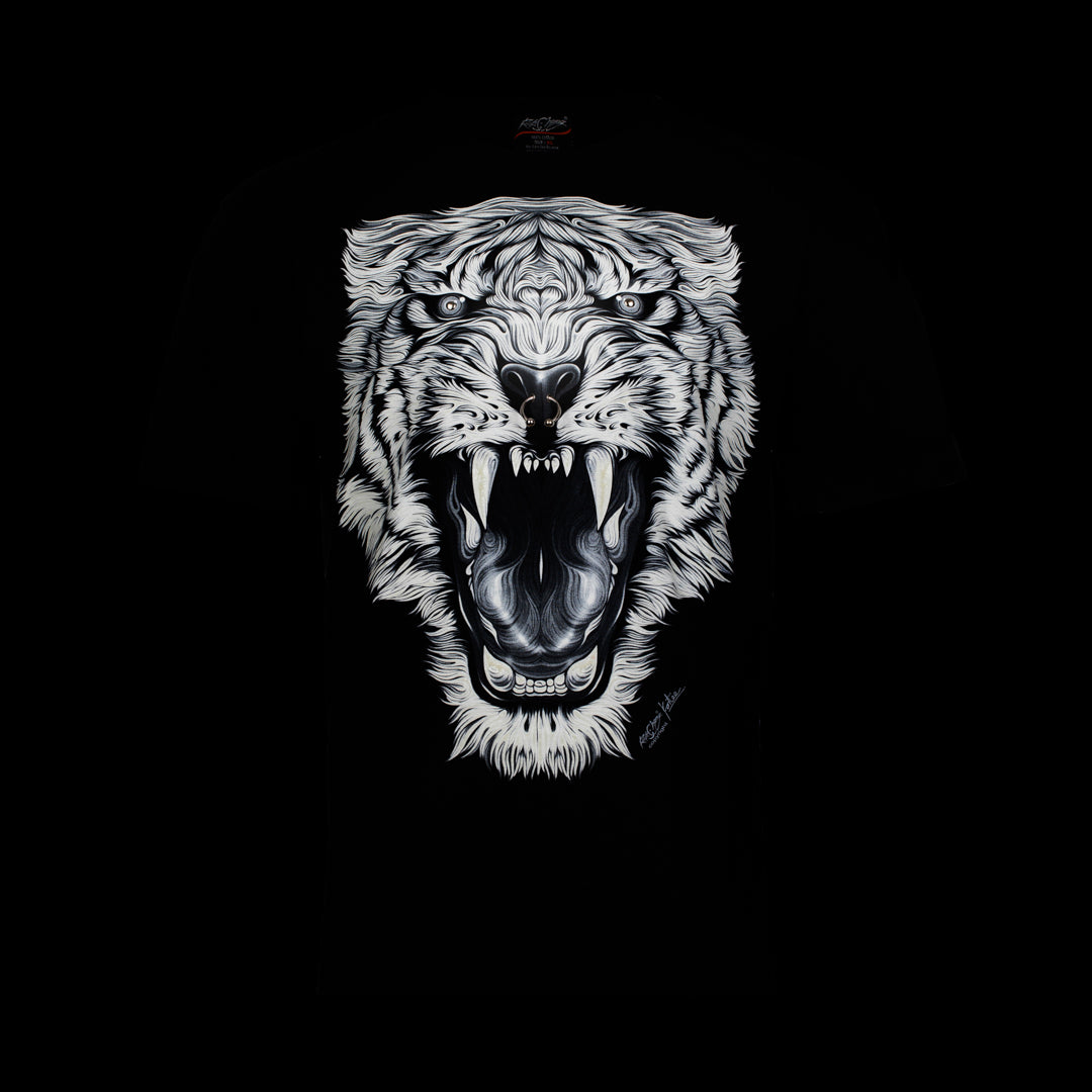 T-Shirt - Weisser Tigerkopf mit Piercing -