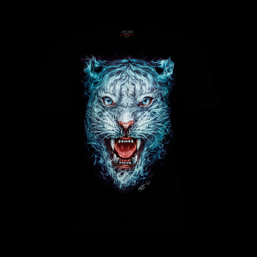 T-Shirt - Flammen Gepard mit Piercing - 0065