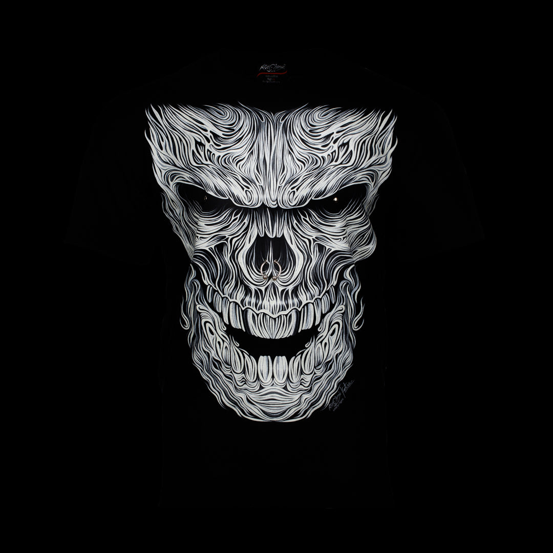 T-Shirt - Weisser Totenkopf mit Piercing - 0093