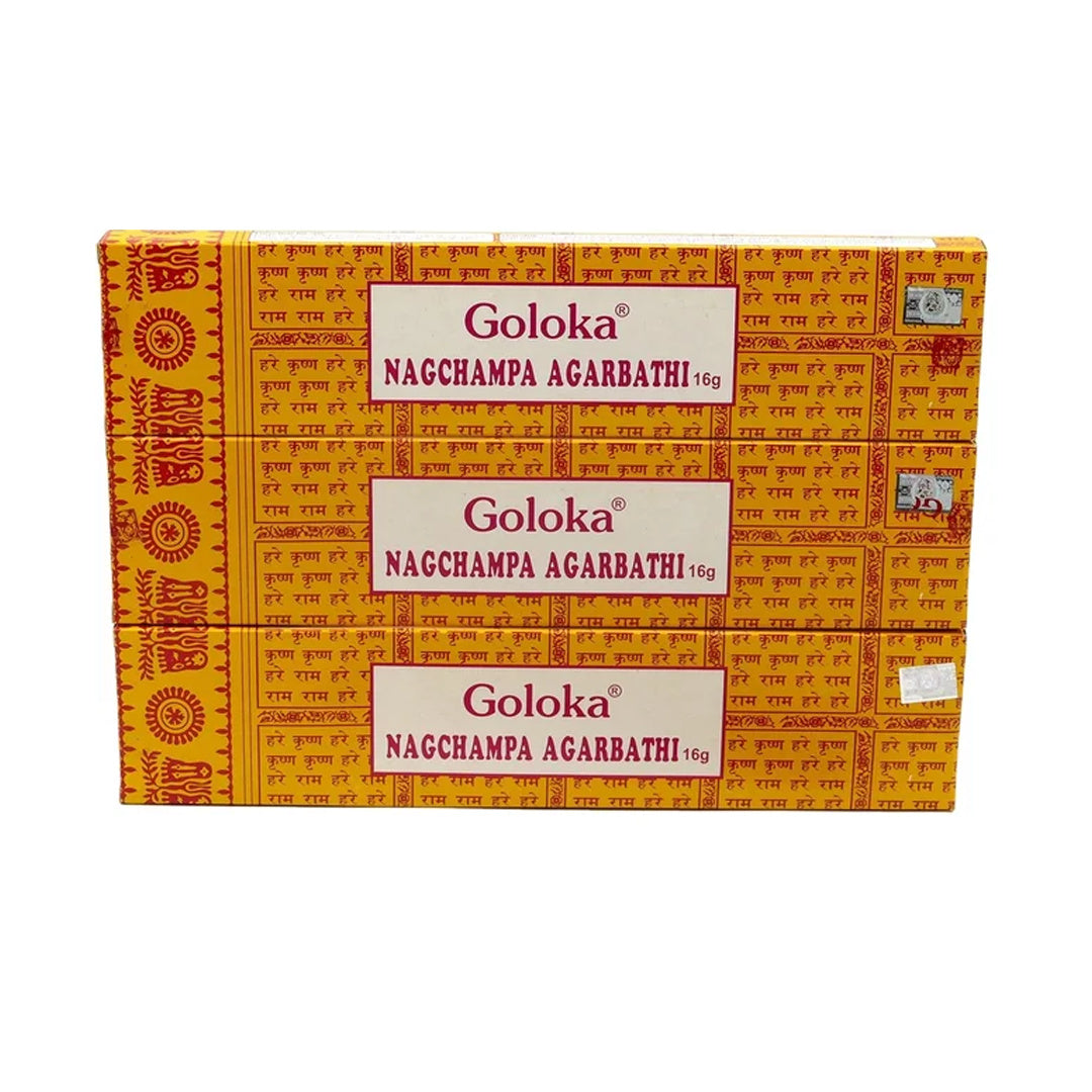 Goloka Räucherstäbchen mit Nag-Champa-Duft – handgerollt für Meditation, Yoga und Raumklärung, 3 Packungen